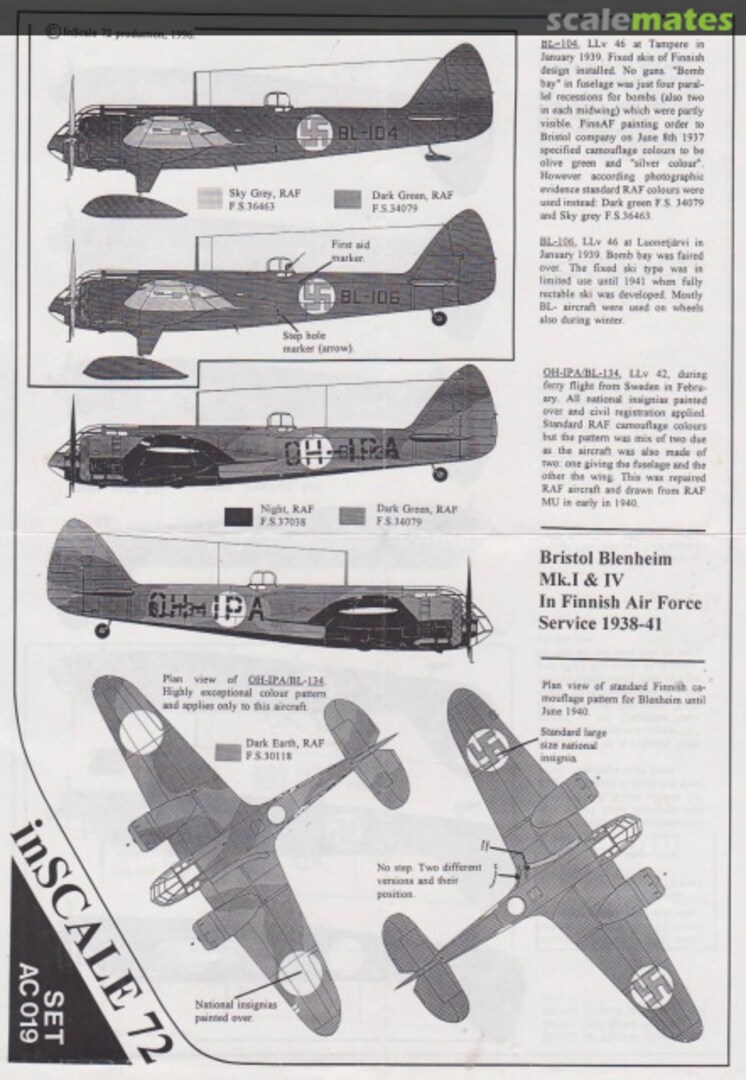 Boxart Bristol Blenheim Mk.I & IV AC019 InSCALE 72