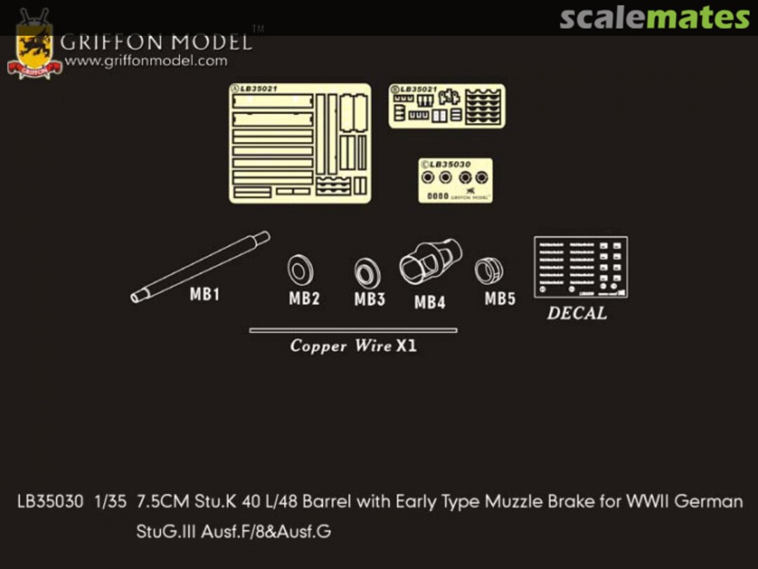 Boxart 7.5cm Stu.K 40 L/48 Barrel with Early Type Muzzle Brake StuG.III Ausf.F/8&Ausf.G LB35030 Griffon Model