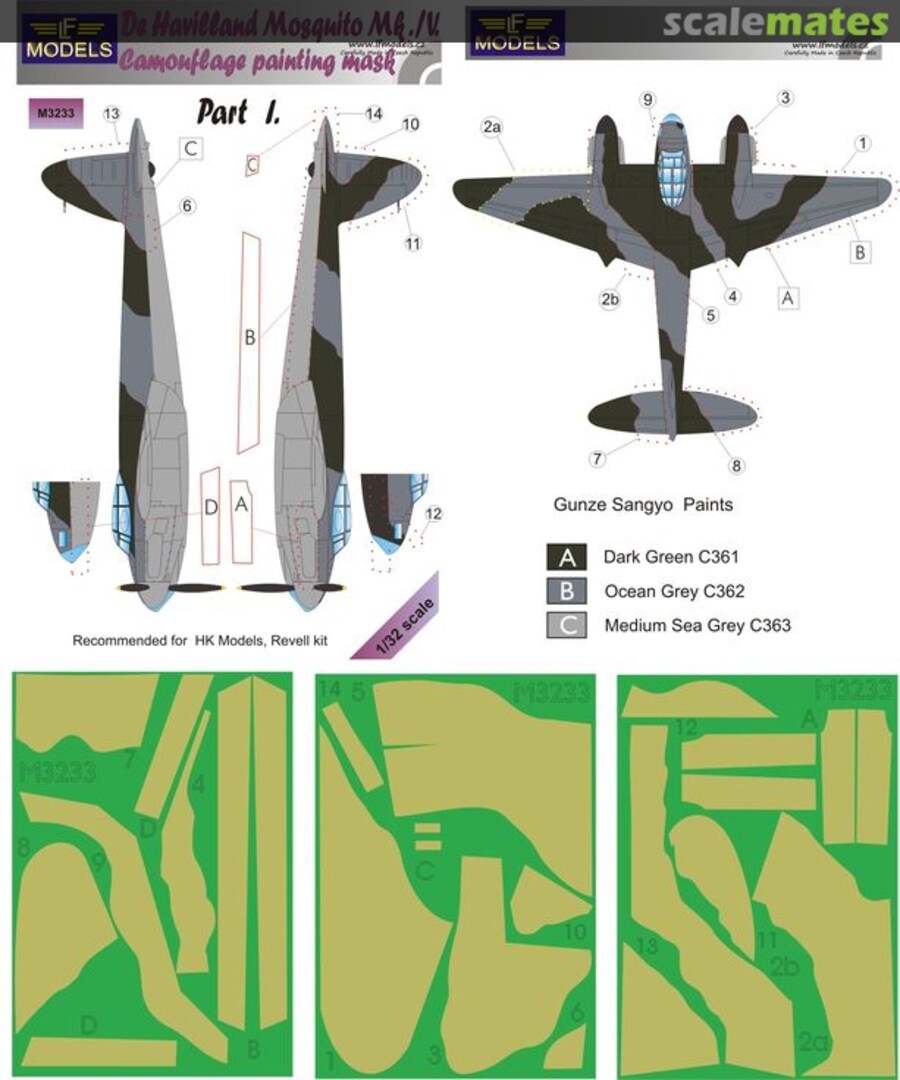 Boxart De Havilland Mosquito Mk.IV Camouflage Painting Mask Pt.I M3233 LF Models