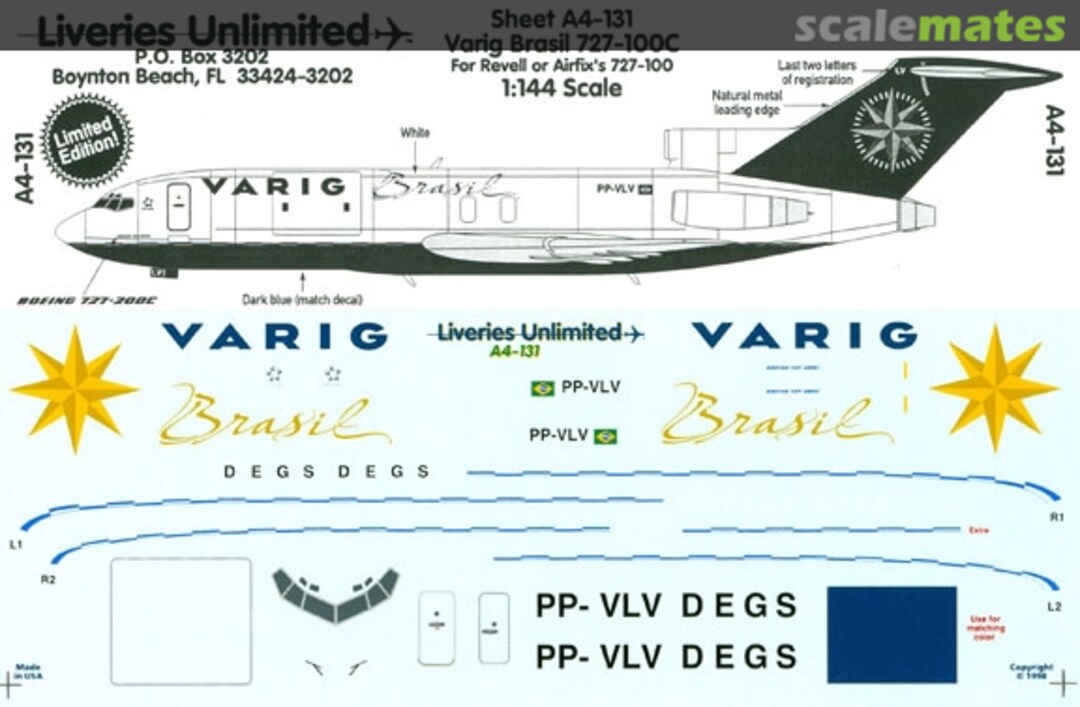 Boxart Varig Brazil Cargo 727-100C A4-131 Liveries Unlimited/Airway Graphics