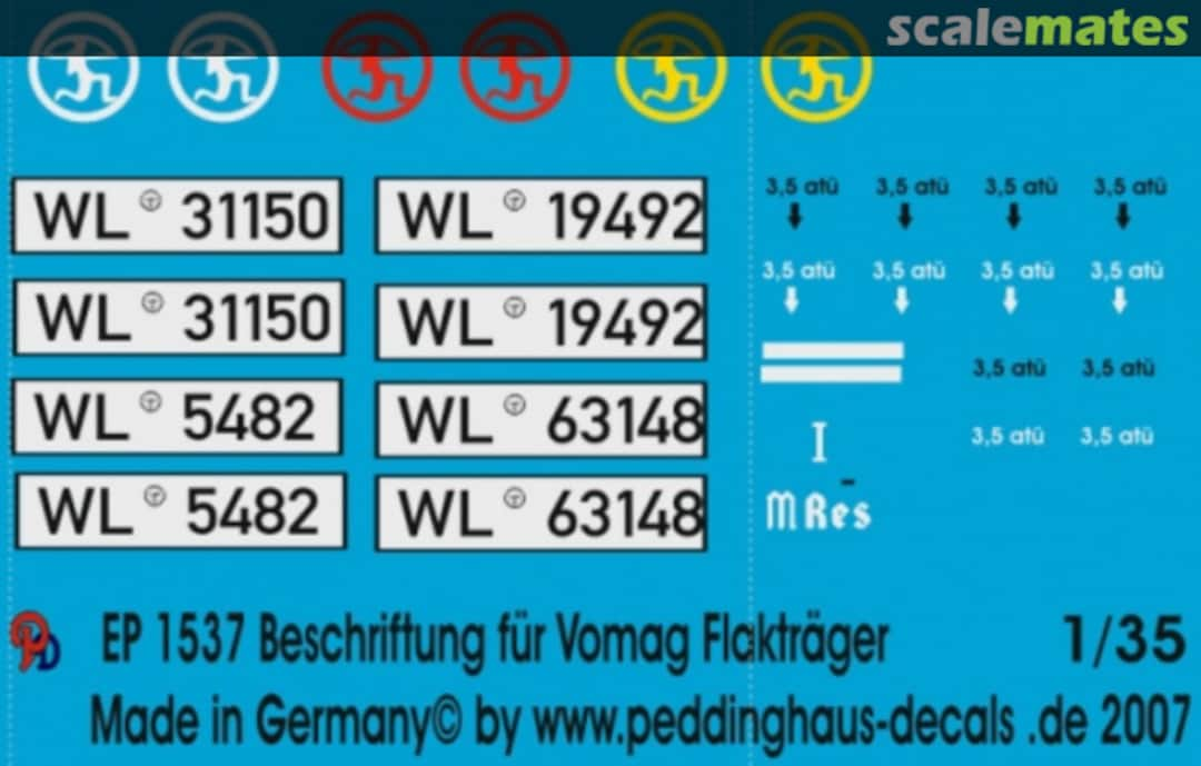 Boxart Beschriftungssatz für Vomag Flakträger Flak Reg. 42 EP 1537 Peddinghaus-Decals