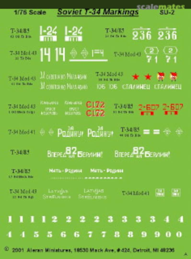 Boxart T-34 Markings SU-2 Aleran Miniatures