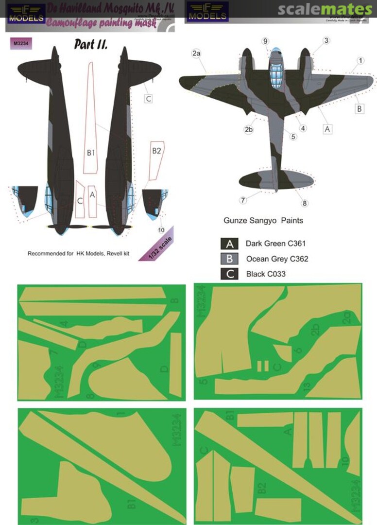 Boxart De Havilland Mosquito Mk.IV Camouflage Painting Mask Pt.II M3234 LF Models