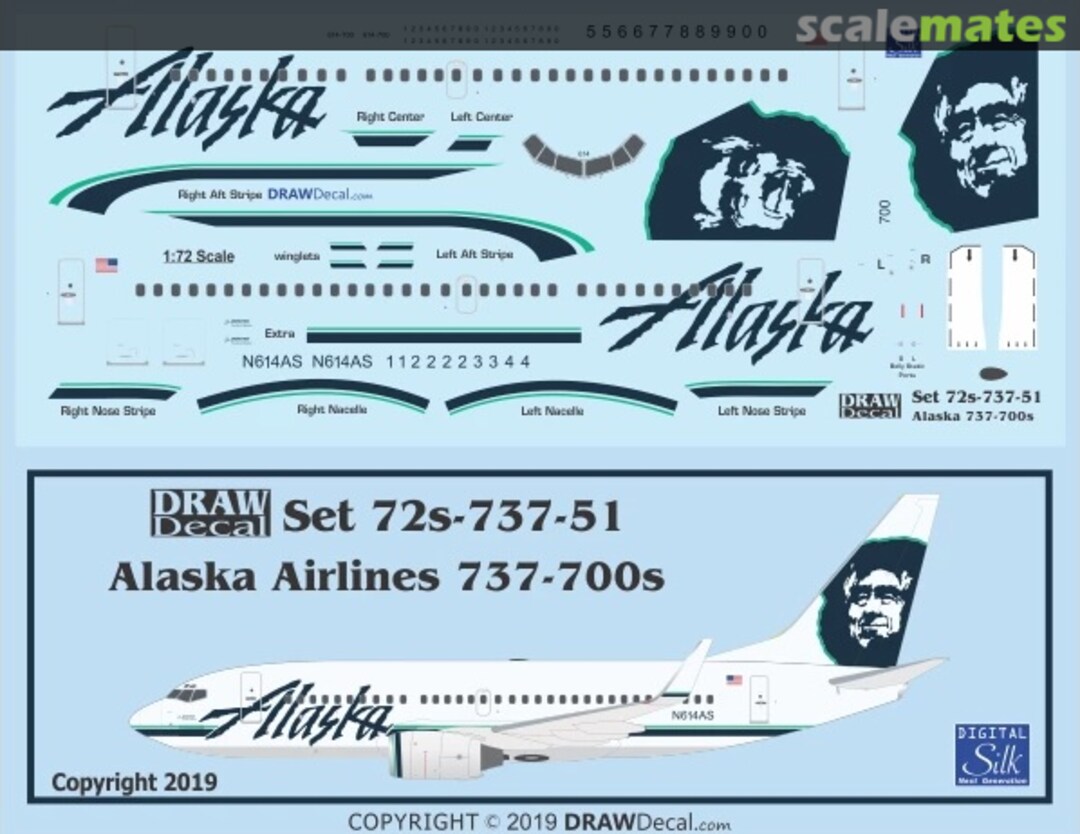 Boxart Alaska Airlines 737-700s 72-737-51 Draw Decal