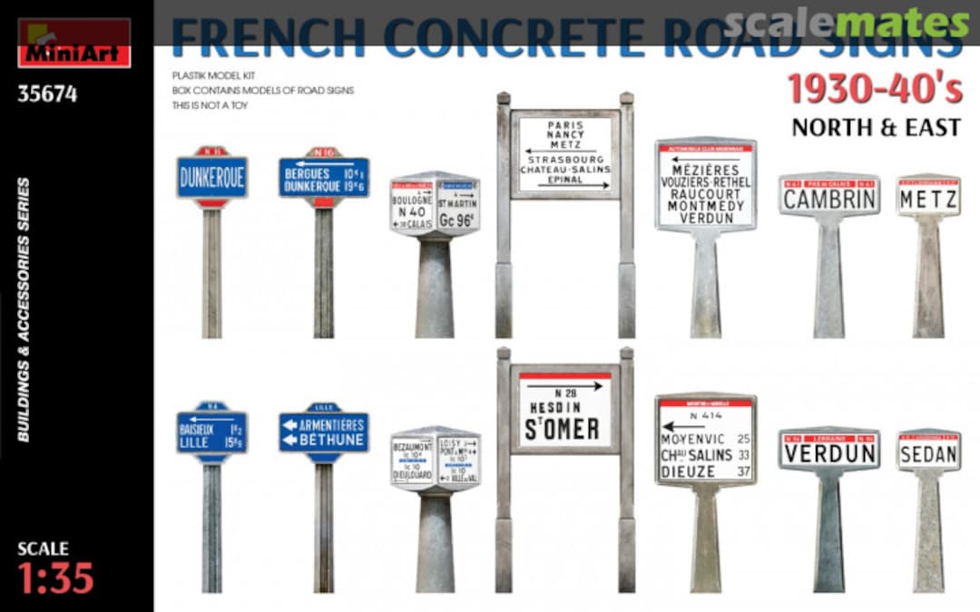 Boxart French Concrete Road Signs 1930-40's. North & East 35674 MiniArt