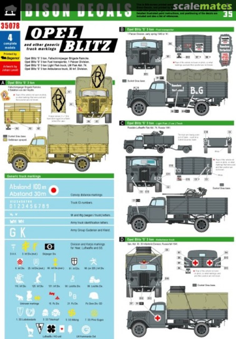 Boxart Opel Blitz + generic truck markings. 35078 Bison Decals