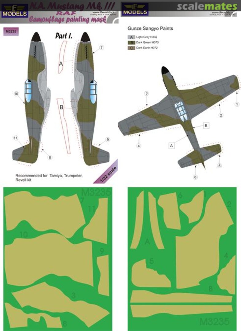 Boxart N.A. Mustang Mk.III - RAF Pt.1 Camouflage Painting Mask M3235 LF Models