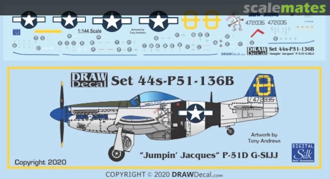 Boxart “Jumpin’ Jacques” P-51D G-SIJJ 44-P51-136B Draw Decal