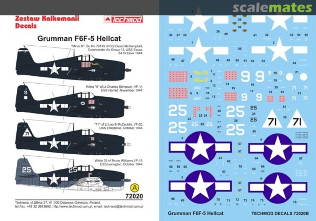 Boxart Grumman F6F-5 Hellcat 72020 Techmod