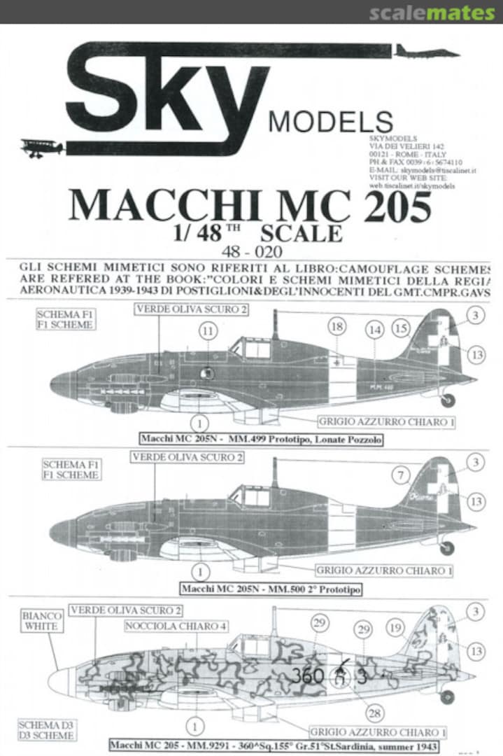 Contents Macchi MC 205 48020 Sky Models