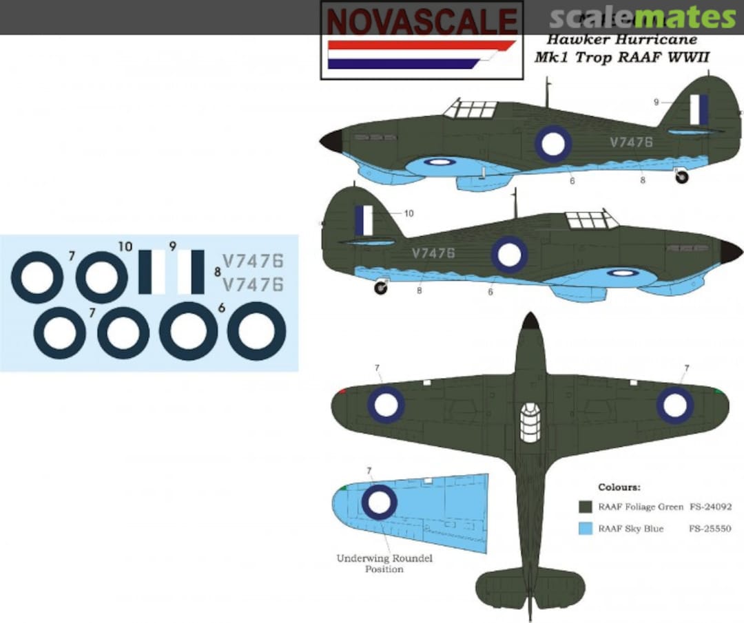 Boxart Hawker Hurricane Mk1 Trop RAAF WW2 N-48060a Novascale