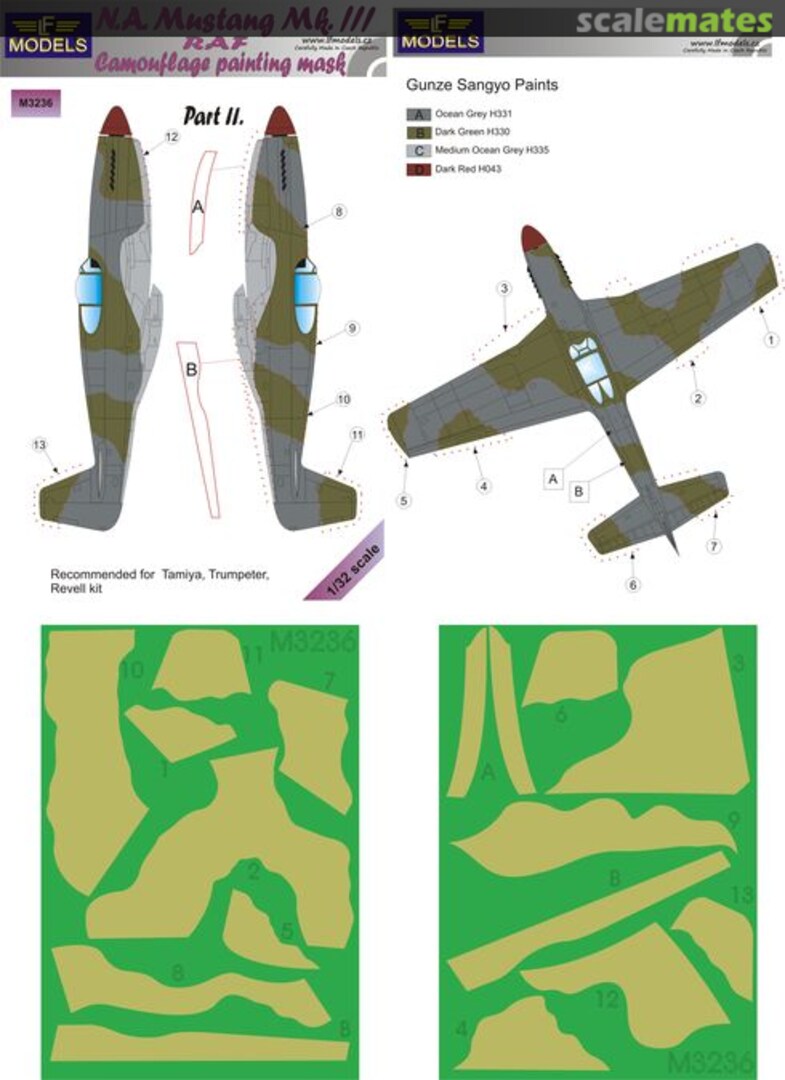 Boxart N.A. Mustang Mk.III - RAF Pt.2 Camouflage Painting Mask M3236 LF Models