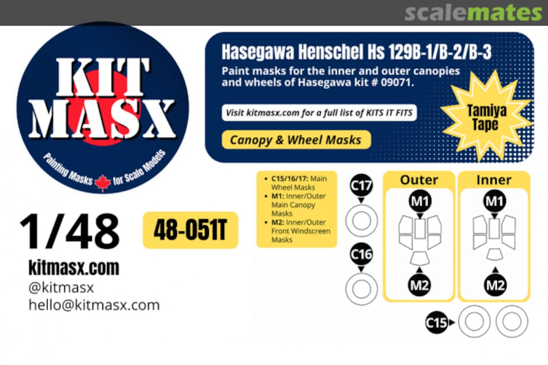 Boxart Henschel Hs 129B-1/B-2/B-3, canopy & wheel masks 48-051T Kit Masx