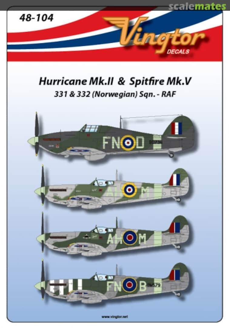 Boxart Hurricane Mk.II & Spitfire Mk.V 48-104 Vingtor Decals