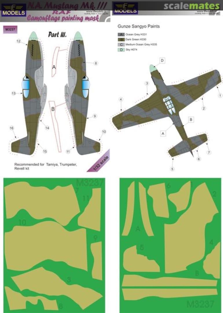 Boxart N.A. Mustang Mk.III - RAF Pt.3 Camouflage Painting Mask M3237 LF Models