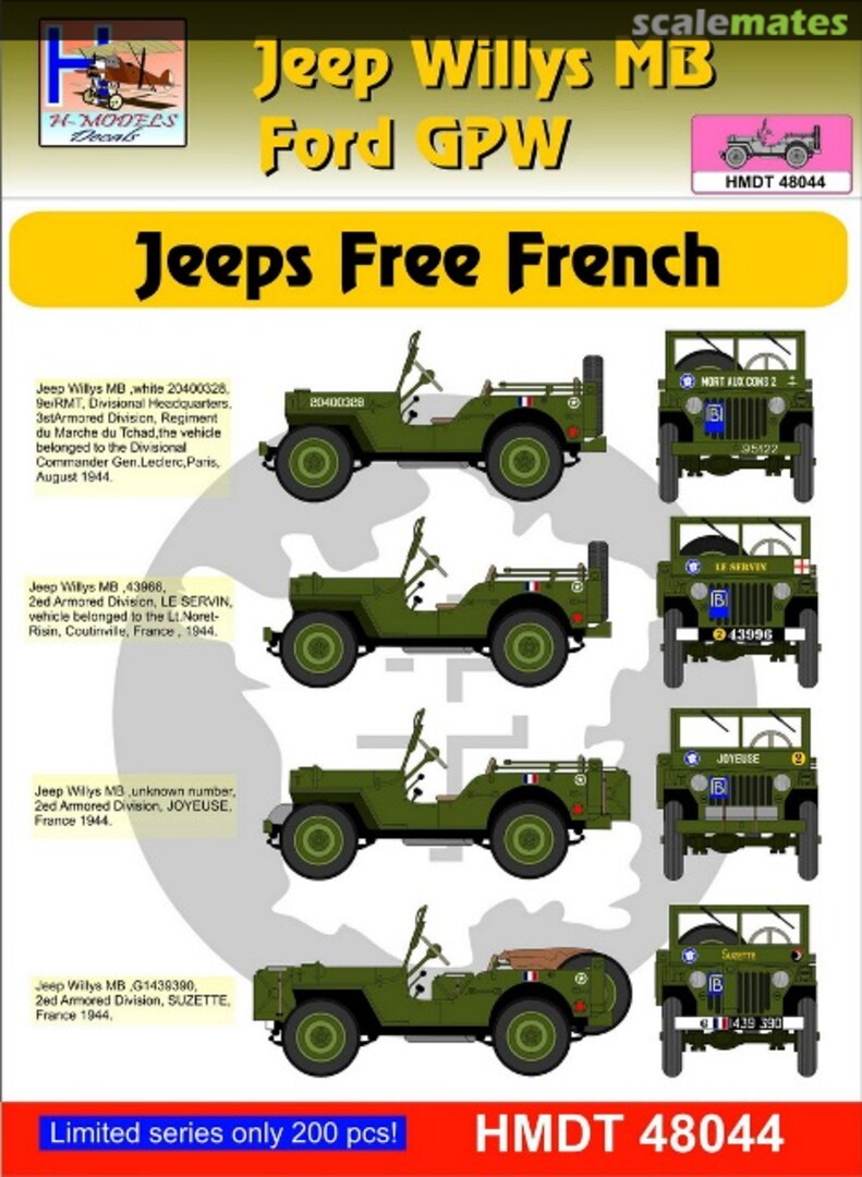 Boxart Willys Jeep MB/Ford GPW: Free French Jeeps HMDT48044 H-Models Decals