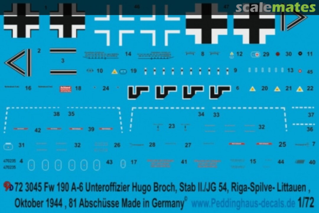 Boxart FW 190 A-6 Unteroffizier Hugo Broch, Stab II/JG54 72 3045 Peddinghaus-Decals