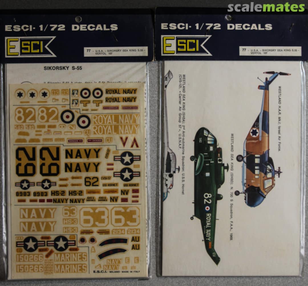 Boxart Sikorsky S-55, S-61 Sea King, Vertol 107 CH-46 77 ESCI