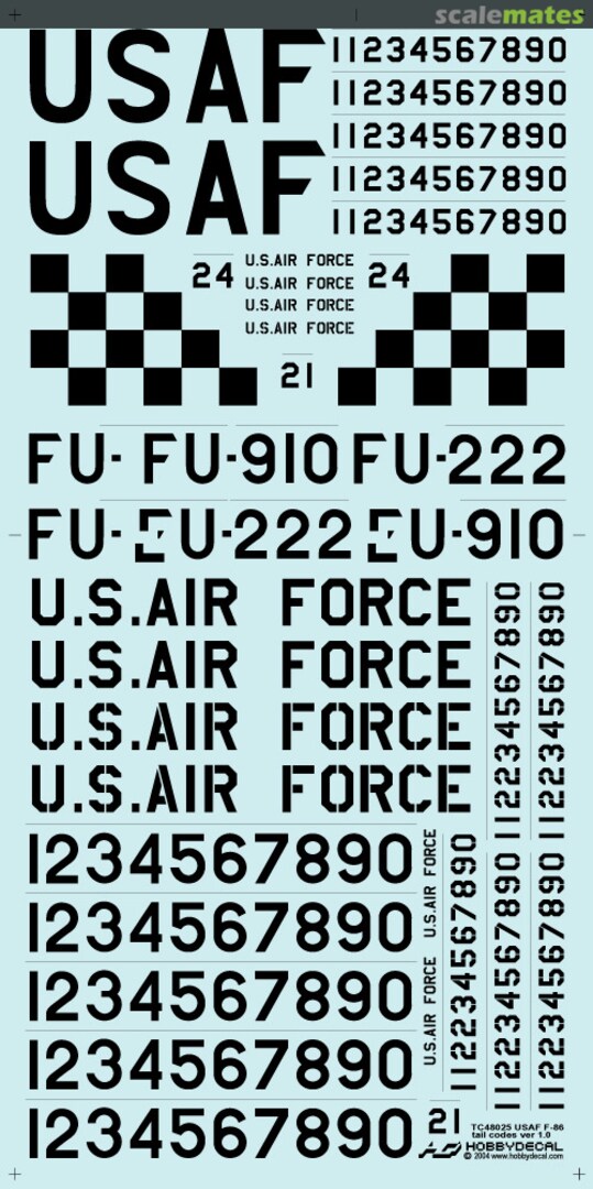 Boxart USAF F-86 Sabre Tail Codes Ver 1.0 TC48025V1 HobbyDecal