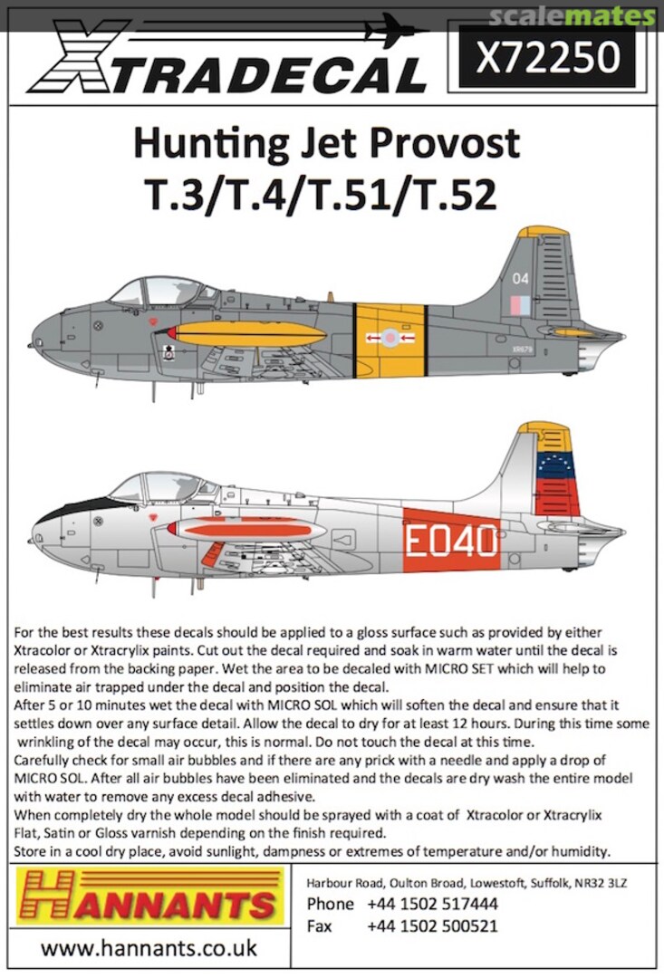 Boxart Hunting Jet Provost T.3/T.4/T.51/T.52 X72250 Xtradecal