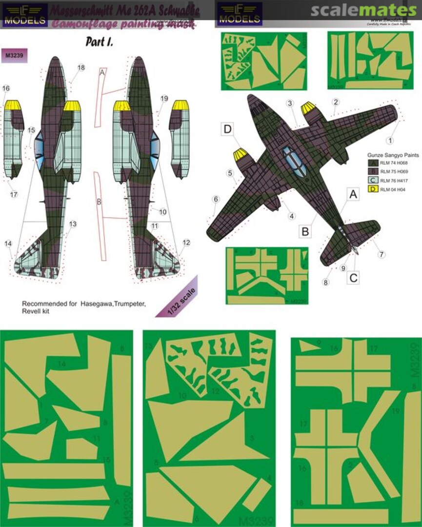 Boxart Messerschmitt Me 262A Schwalbe Pt.1 Camouflage Painting Mask M3239 LF Models