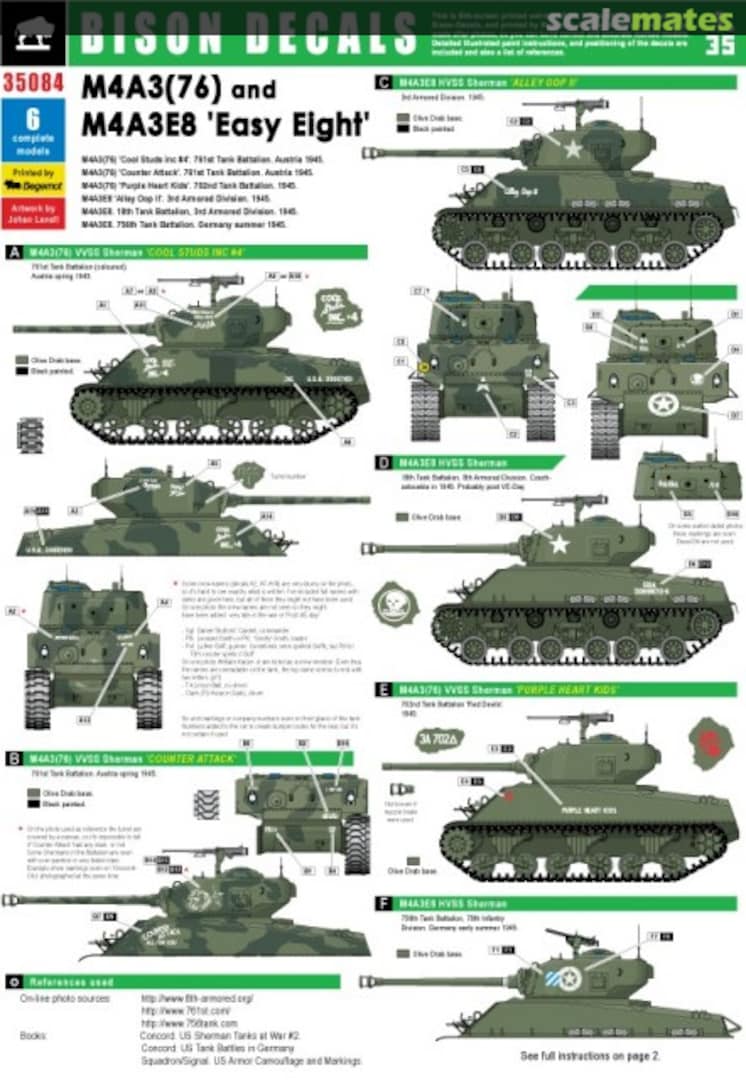 Boxart M4A3(76) and M4A3E8 “Easy Eight” 35084 Bison Decals