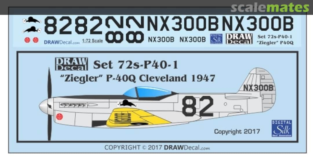 Boxart "Ziegler" P-40Q Cleveland 1947 72-P40-1 Draw Decal