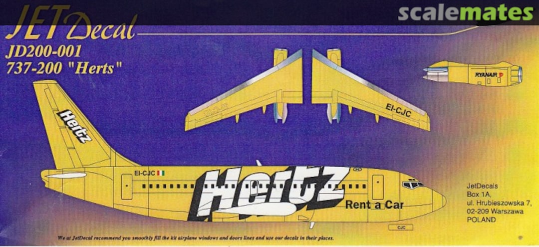 Boxart 737-200 Hertz JD200-001 Jet Decals