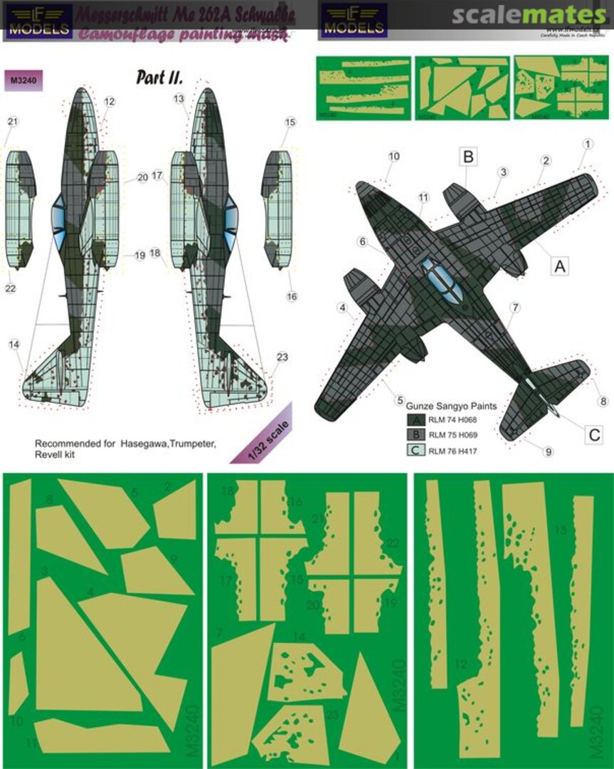 Boxart Messerschmitt Me 262A Schwalbe Pt.2 Camouflage Painting Mask M3240 LF Models