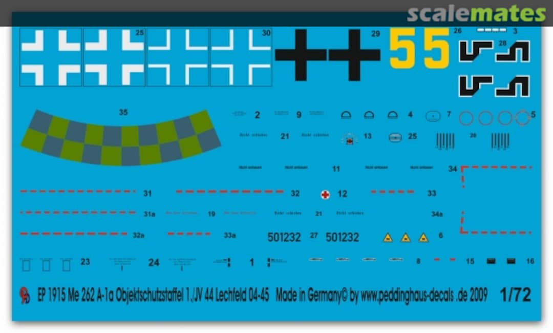 Boxart Me 262A-1a Objektschutzstaffel 1./JV 44 Lechfeld 04/45 EP 1915 Peddinghaus-Decals