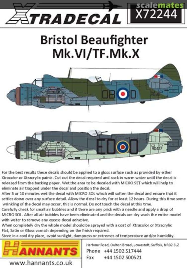 Boxart Bristol Beaufighter Mk.VI/TF.Mk.X Thimble Nose X72244 Xtradecal