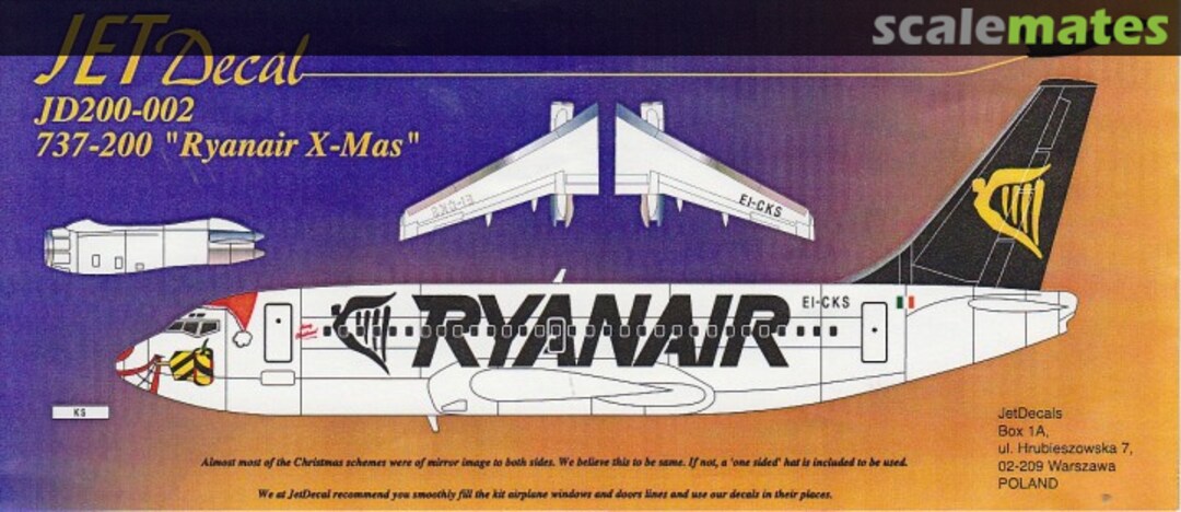 Boxart 737-200 Ryanair Christmas JD200-002 Jet Decals