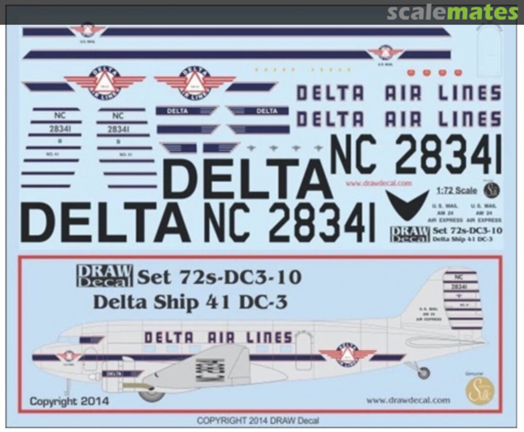 Boxart Delta Air Lines DC-3 Ship 41 72s-DC3-10 Draw Decal