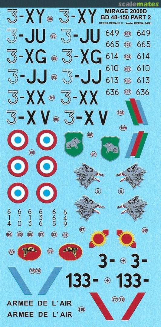 Boxart ​Mirage 2000D : EC 2/3 'Champagne' & EC 3/3 'Ardennes' Nancy-Ochey & Istrana + Roundels (6 schemes). BD 48-150 Berna Decals