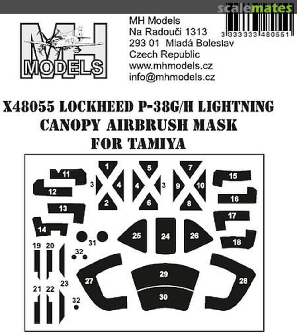 Boxart Lockheed P-38G/H Lightning Canopy Airbrush Mask X48055 MH Models