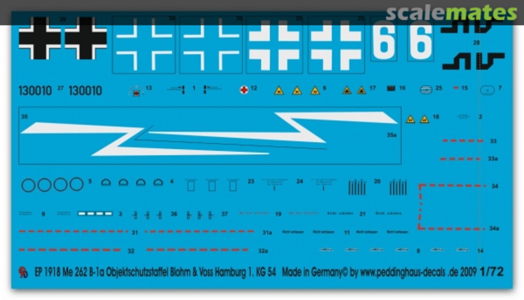 Boxart Me 262B-1a Objektschutzstaffel Blohm & Voss Hamburg 1.KG 54 EP 1918 Peddinghaus-Decals