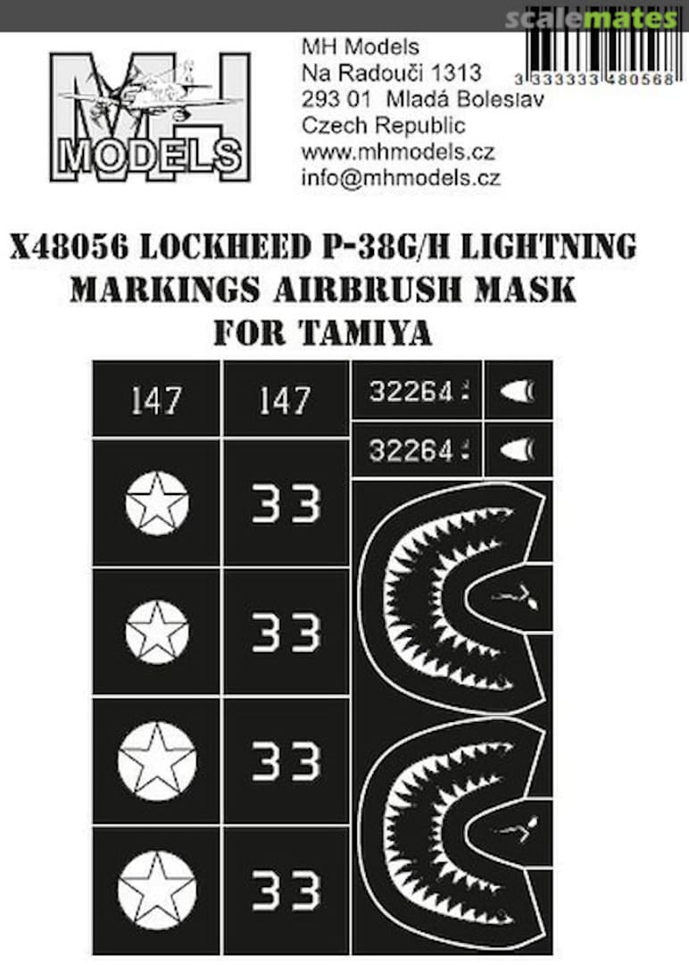 Boxart Lockheed P-38G/H Lightning Markings Airbrush Mask X48056 MH Models