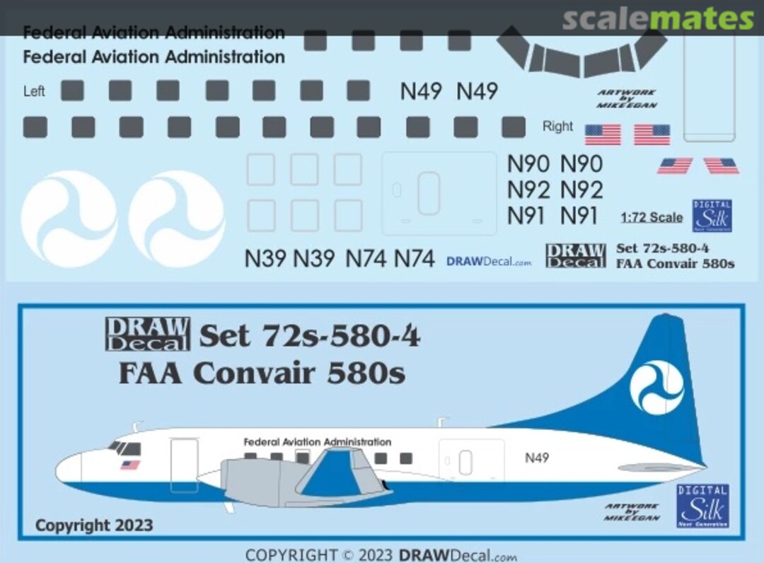 Boxart Federal Aviation Administration Convair 580s 72-580-4 Draw Decal