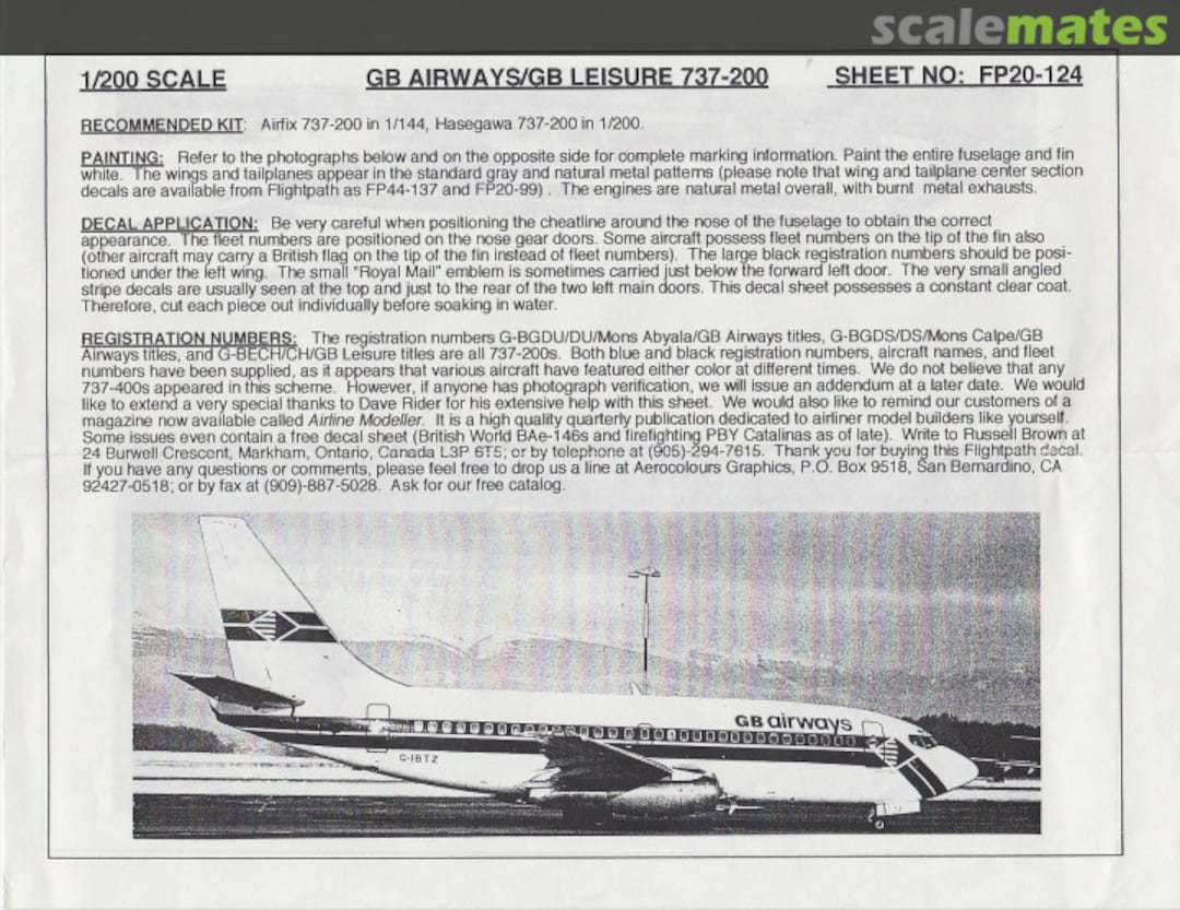 Boxart GB Airways / GB Leisure 737-200 FP20-124 Flightpath Decals