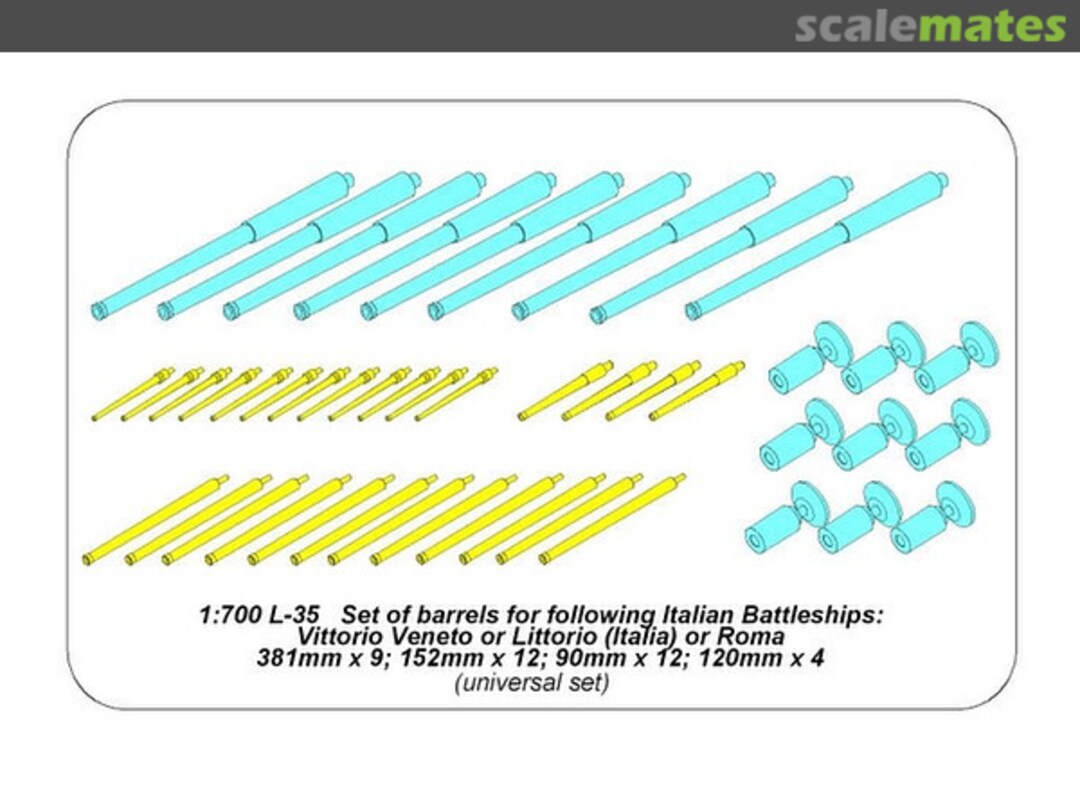 Boxart Barrel Set for Italian Battleship RN Roma,Littorio,Vittorio Veneto 700L35 Aber