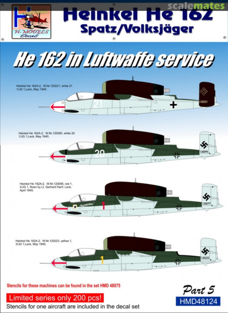 Boxart Heinkel He 162 Spatz/Volksjäger HMD48124 H-Models Decals