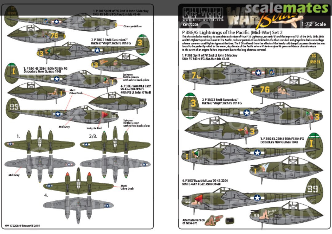 Boxart P-38 Lightning’s of the Pacific (Late War) Set Two KW172208 Kits-World