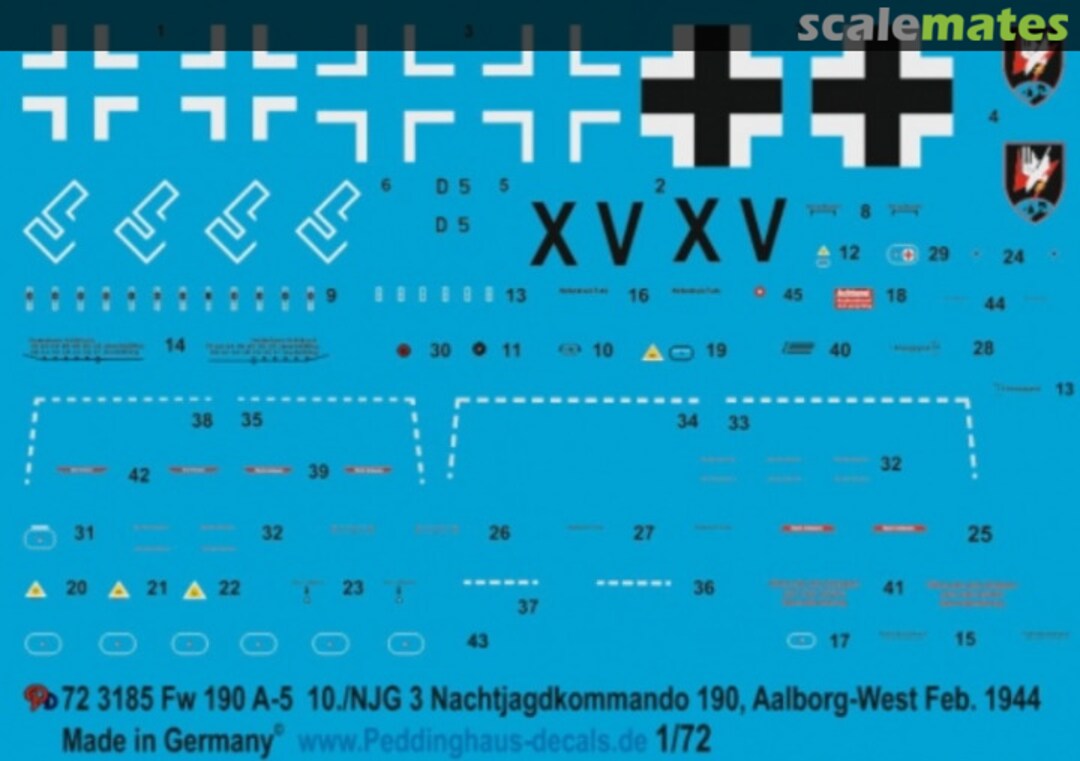 Boxart FW 190 A-5 10./NJG3 Nachtjagdkommando 190 72 3185 Peddinghaus-Decals