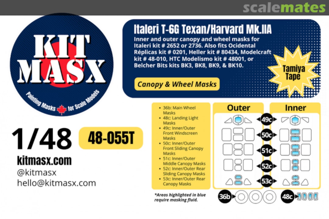 Boxart T-6G Texan/Harvard Mk.IIA, canopy & wheel masks 48-055T Kit Masx