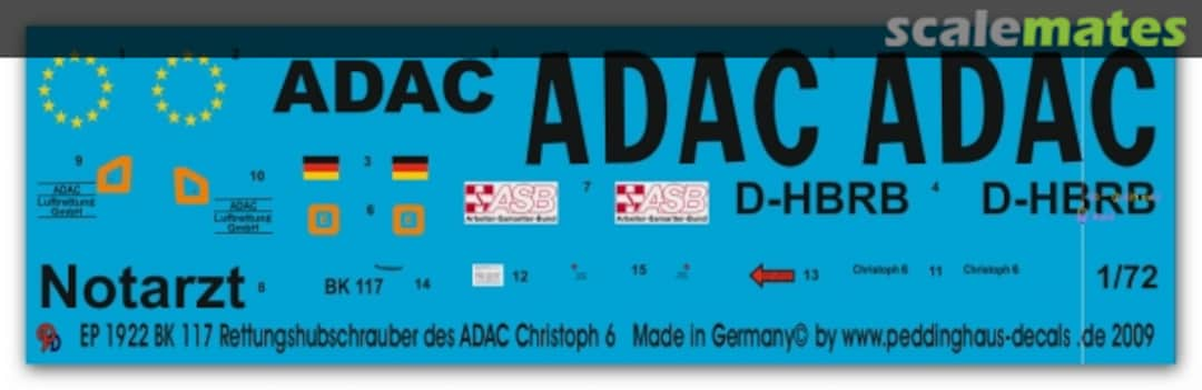 Boxart BK 117 Rescue Helicopter of the ADAC Christoph 6 D-HBRB EP 1922 Peddinghaus-Decals