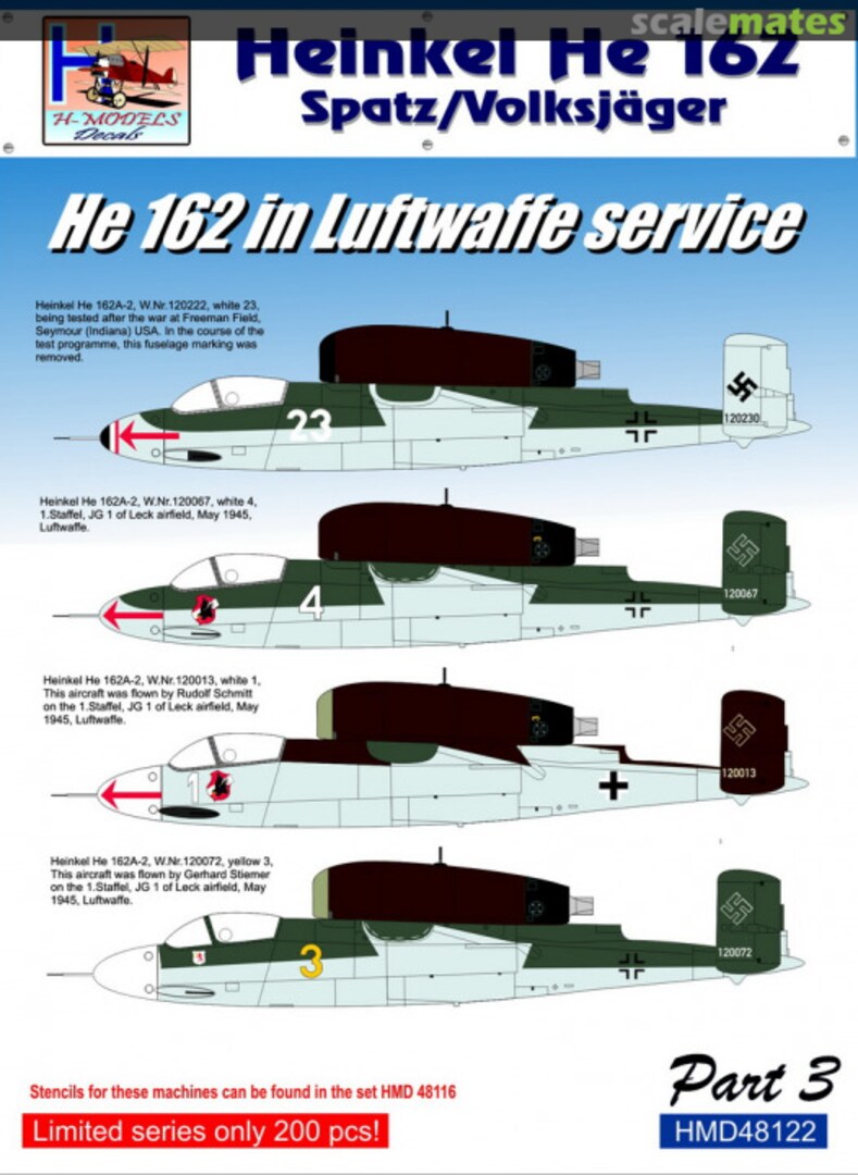 Boxart Heinkel He 162 Spatz/Volksjäger HMD48122 H-Models Decals