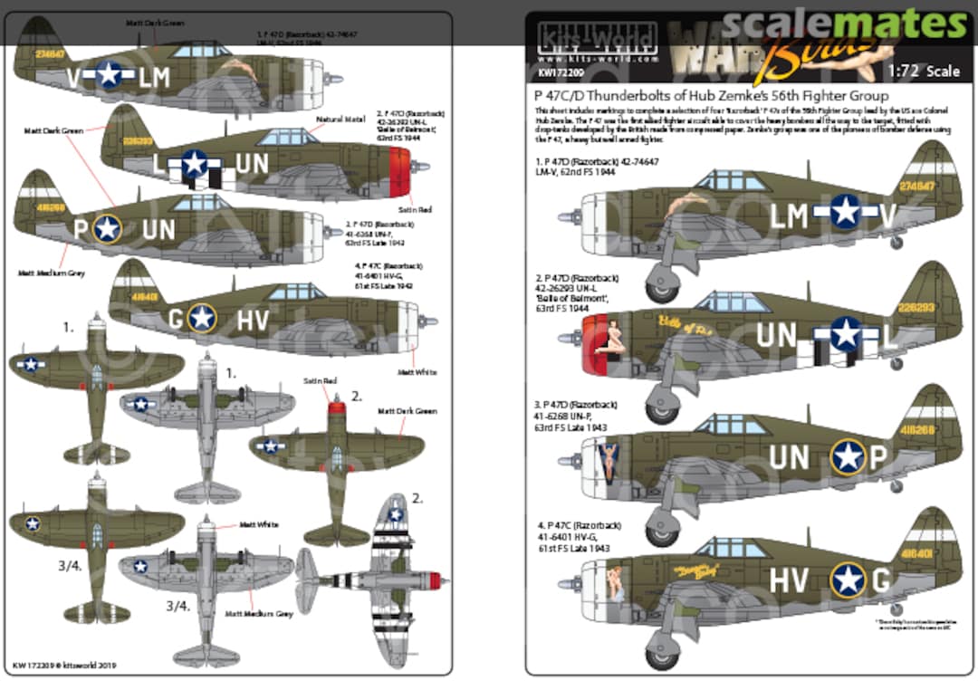 Boxart P-47C/D Thunderbolts of Hub Zemke’s 56th Fighter Group KW172209 Kits-World