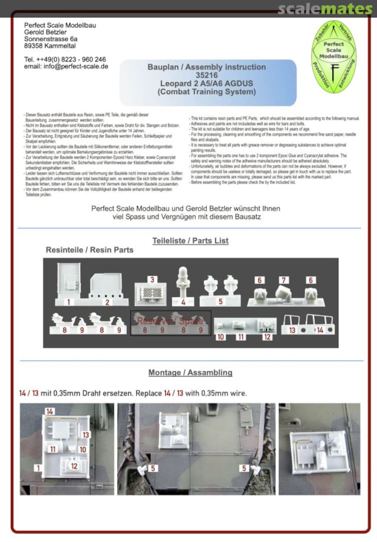 Contents Leopard 2A5/A6 AGDUS conversion 35216 Perfect Scale Modellbau