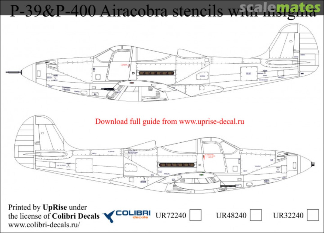 Boxart P-39 Airacobra stencils + insignia, FFA (removable film) UR48240 UpRise