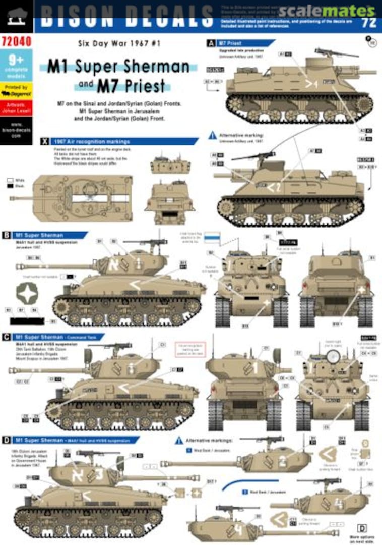 Boxart Israeli M1 Super Shermans + M7 Priest 6 Day War 1967 72040 Bison Decals